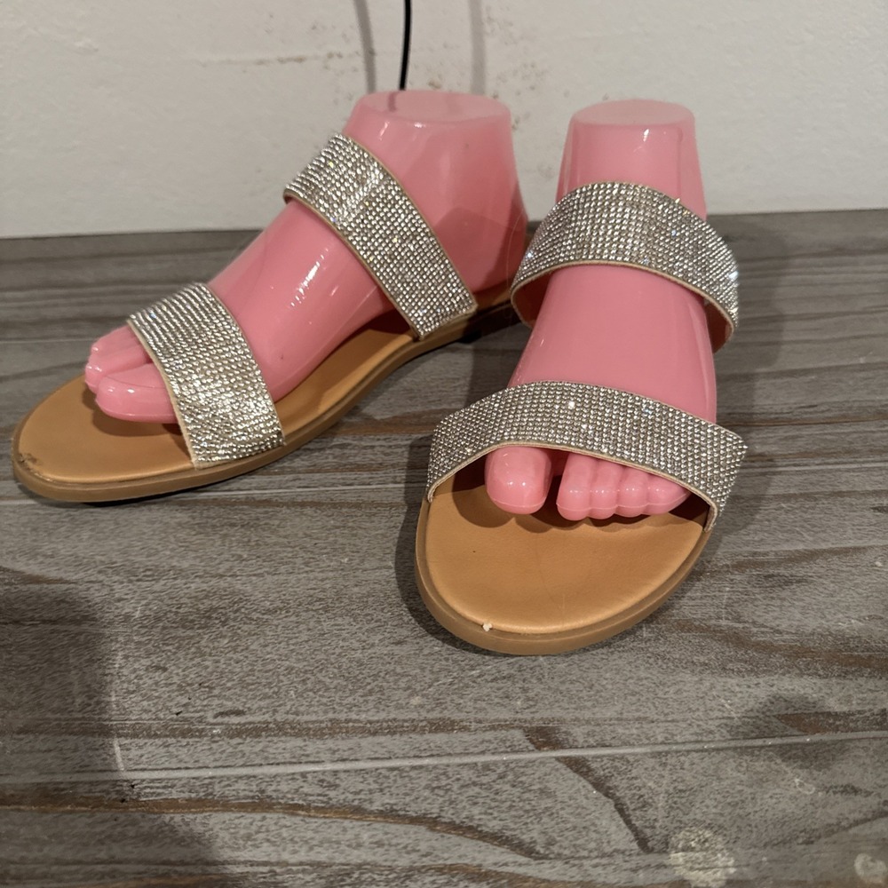 Mari A Rhine Stone Slip On Sandals Flats Woman's Size 10 Summer Dressy Bling EUC